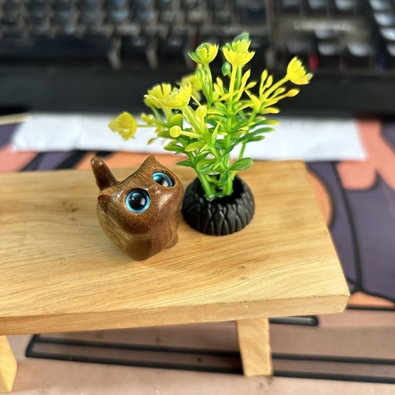 Ahşap El Yapımı Kedi Figürü – Dekoratif & Hediye