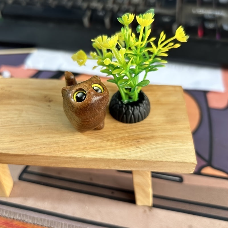Ahşap El Yapımı Kedi Figürü – Dekoratif & Hediye
