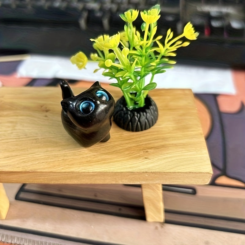 Ahşap El Yapımı Kedi Figürü – Dekoratif & Hediye