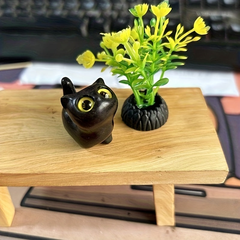 Ahşap El Yapımı Kedi Figürü – Dekoratif & Hediye